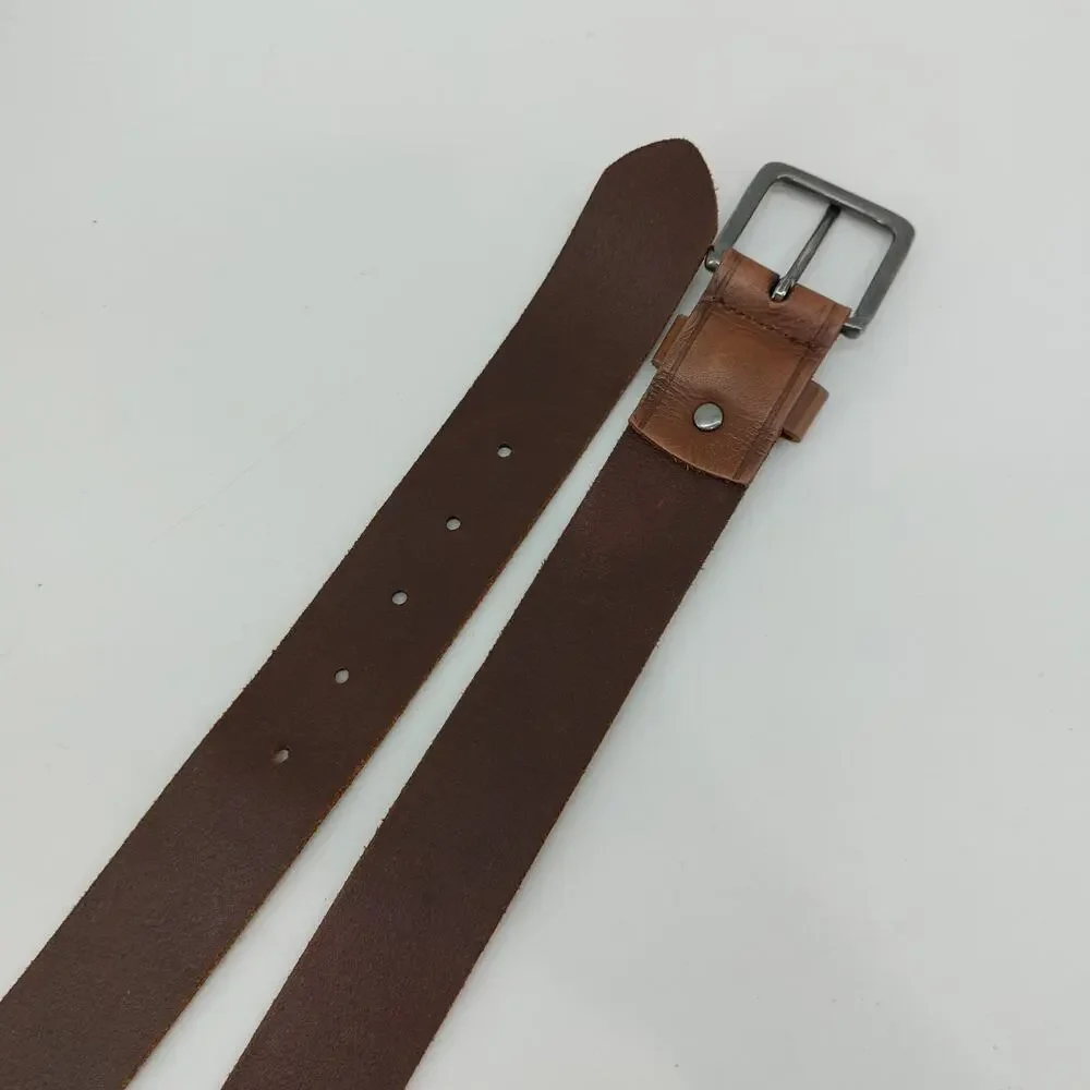 Wrangler Mens Brown Leather Belt Sz 34 Silver 1 Prong Buckle